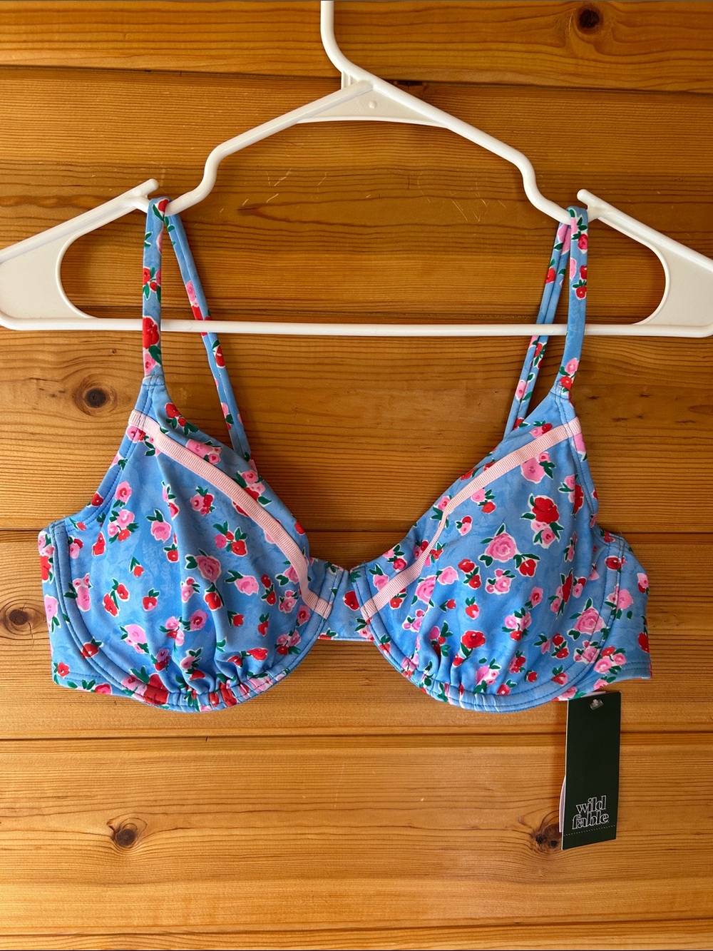 wild fable Blue Floral Underwire Bikini Top with Pink Trim